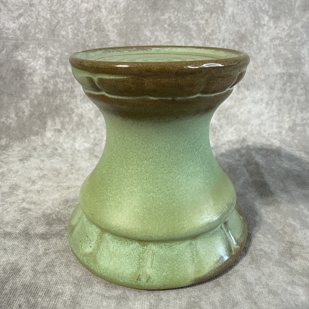 Frankoma Pottery Plainsman Green glaze Ceramic pillar candle holder